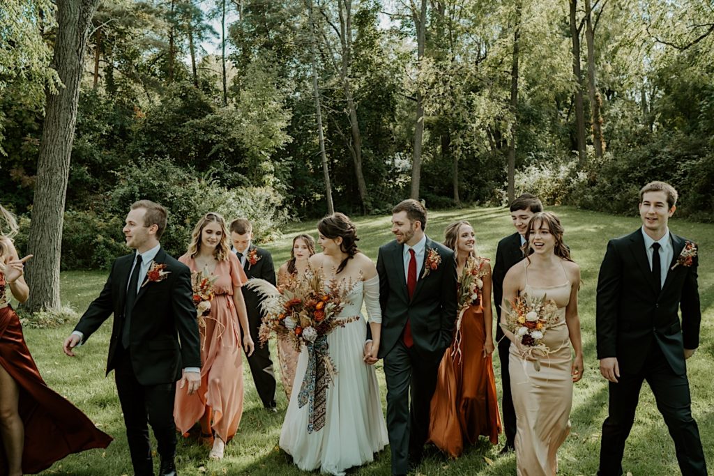 Bride and groom with wedding party of their intimate elopement in the Finger Lakes NY