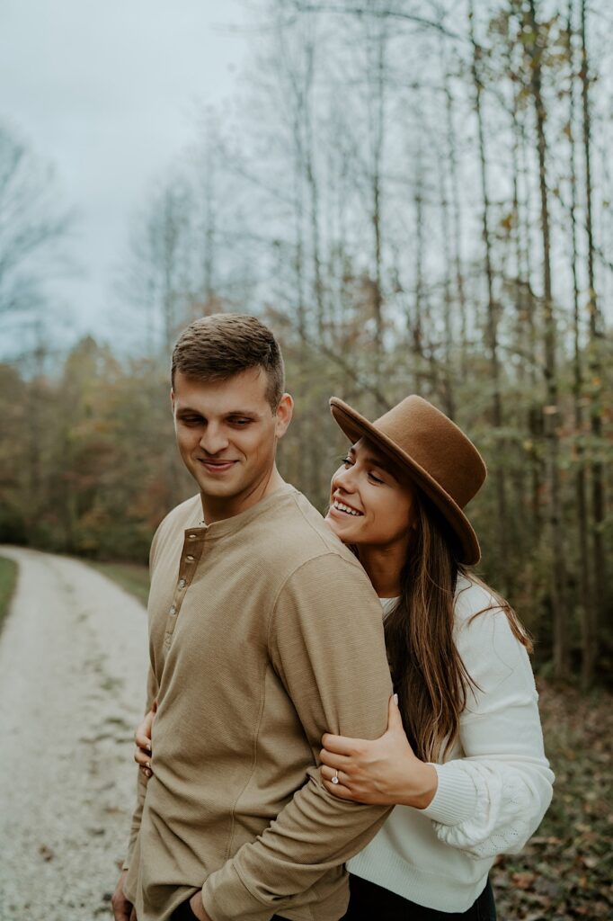 An engagement photo from a fall engagement session at Brown County State Park in Indiana