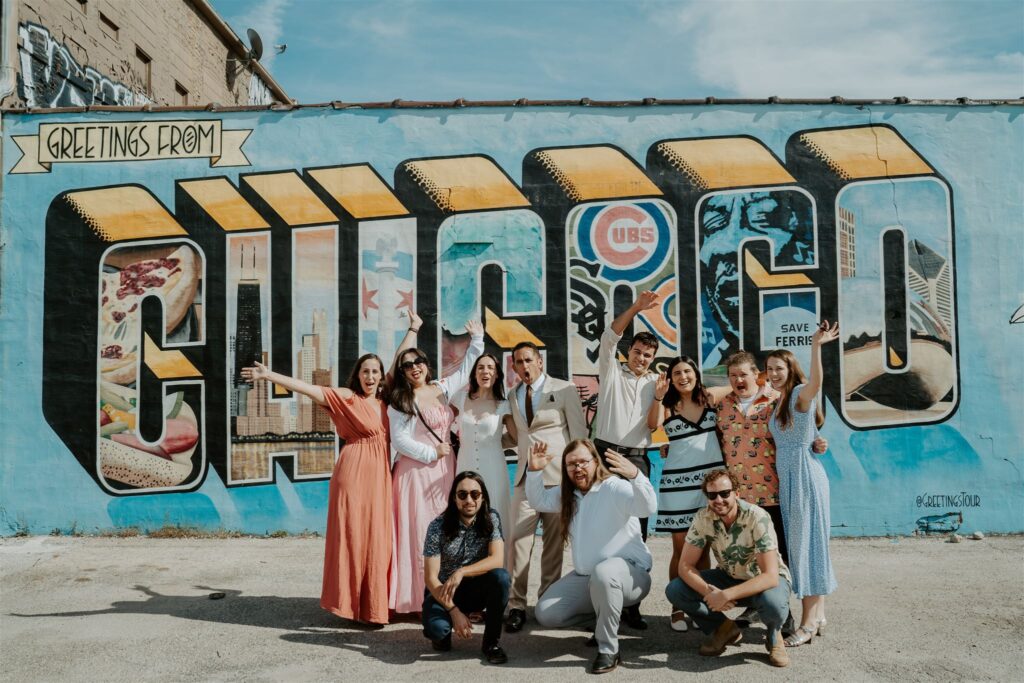 chicago mural wedding party 
