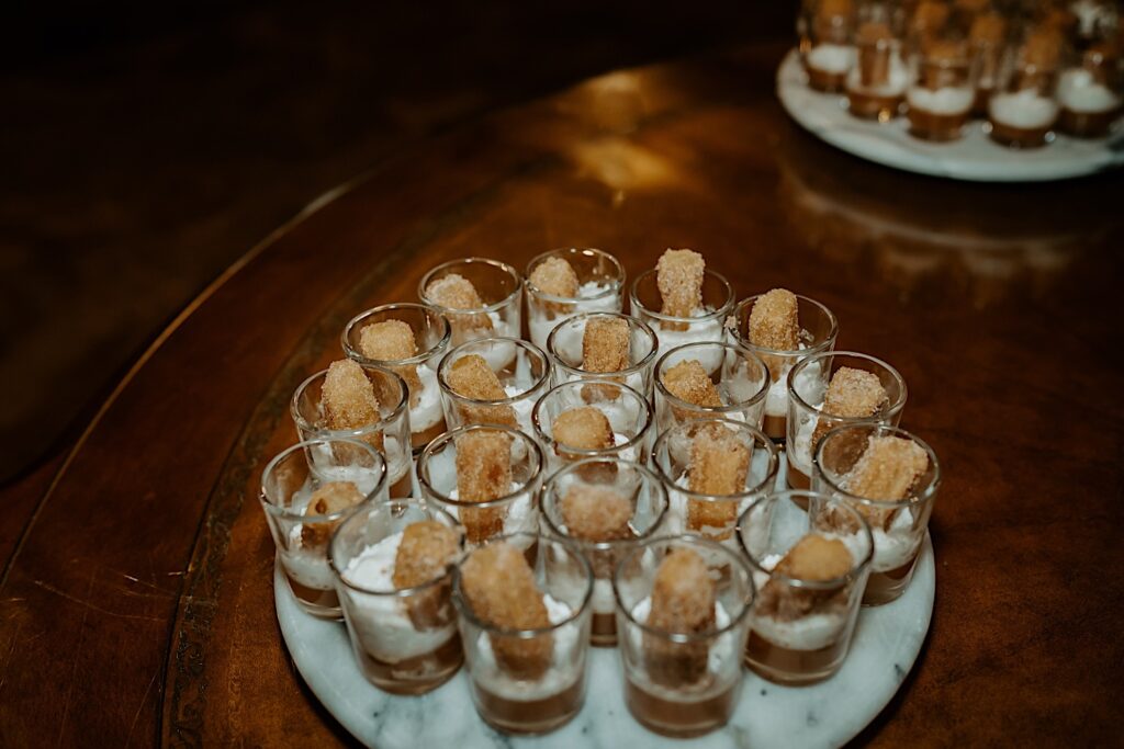 Churro wedding desert treats on a wedding day at Mt Woodson California. 