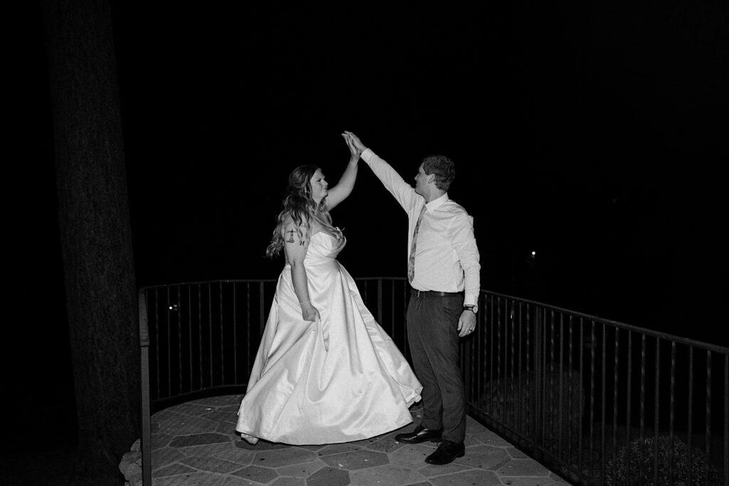 A bride and groom have a private dance at Mt Woodson Castle in Ramona California. 